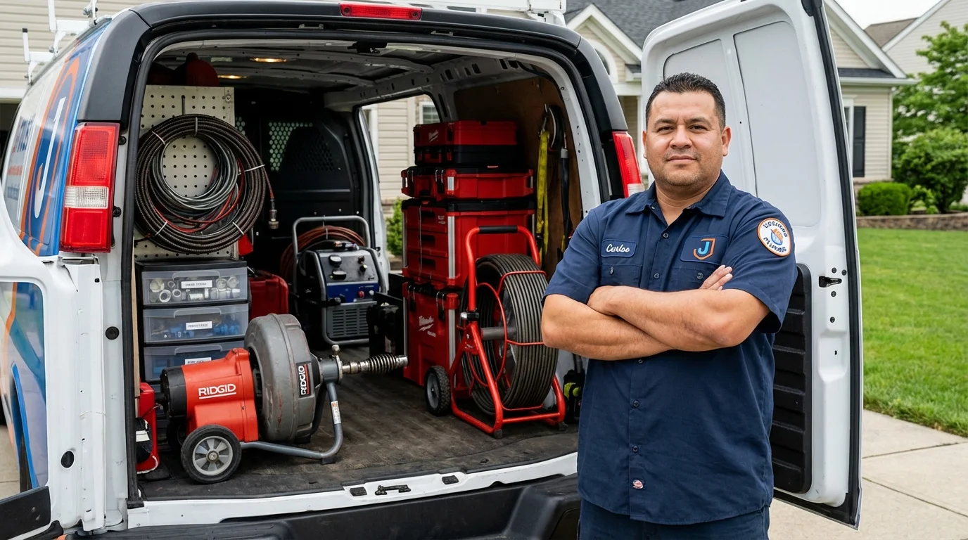 Professional drain cleaning equipment and Johns Plumbing LLC plumber in Monmouth Beach