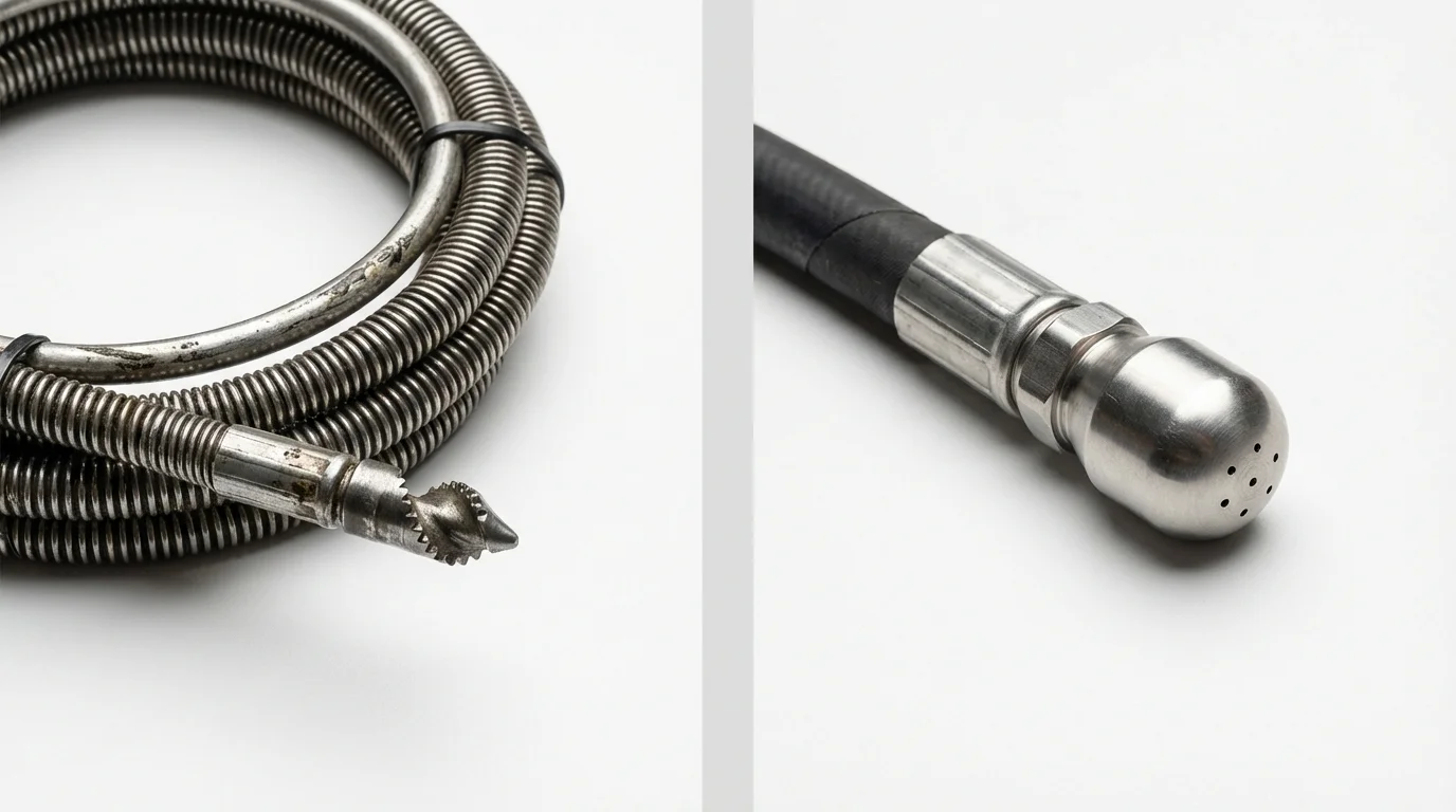 Drain snake cable and hydro jetting nozzle used for drain cleaning in Monmouth Beach, NJ