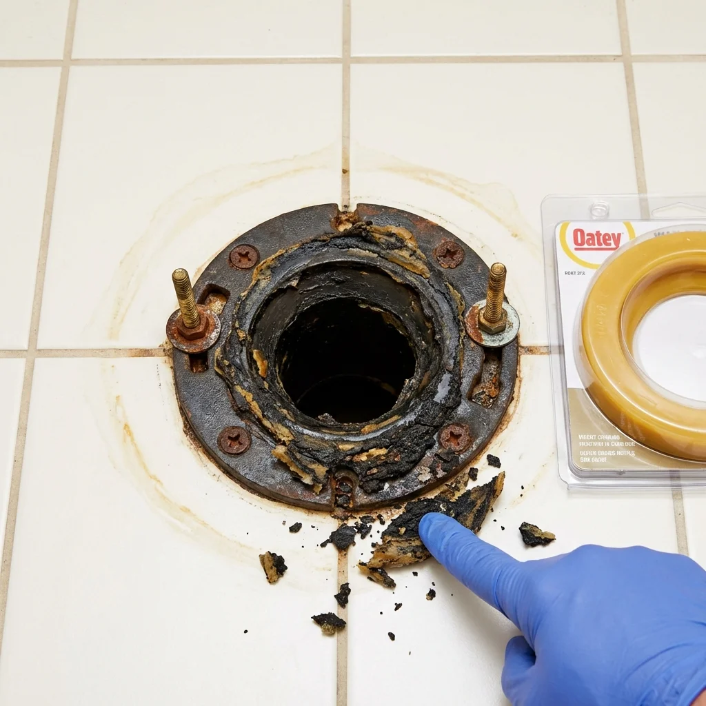 Failed wax ring showing water seepage at the base of a toilet in a Monmouth Beach, NJ home