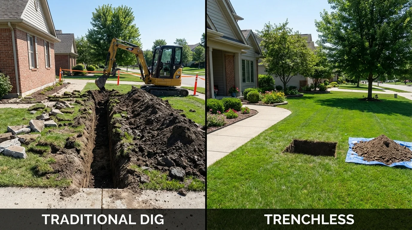 Trenchless sewer repair with minimal yard damage versus traditional excavation in Monmouth Beach, NJ